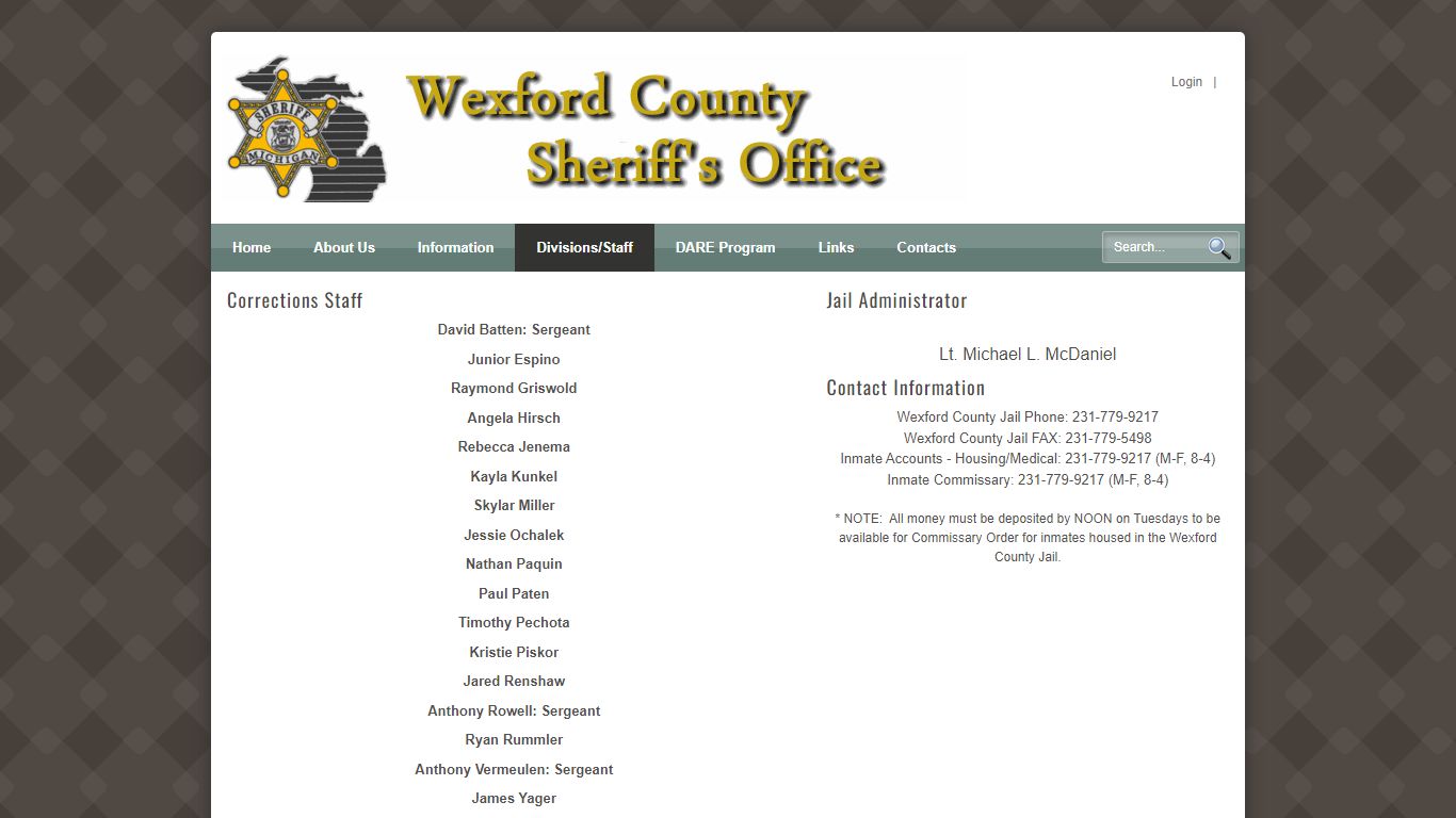 Wexford Sheriffs > Divisions/Staff > Corrections